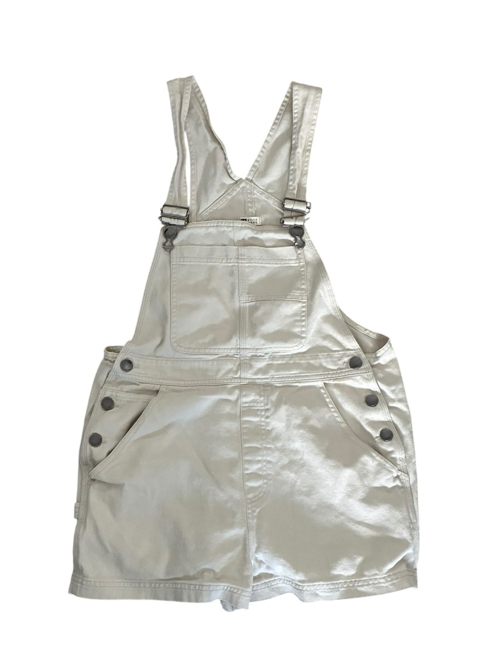 EUC Billabong Cream Denim Short Overalls Women's Medium Boho Summer Festival - Picture 3 of 13
